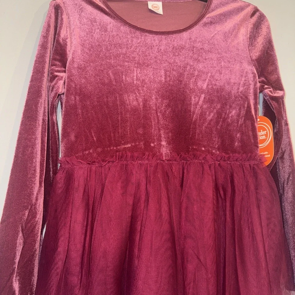 Girls Dress Maroon Velvet Top, Lace Bottom. XL 14/16 New